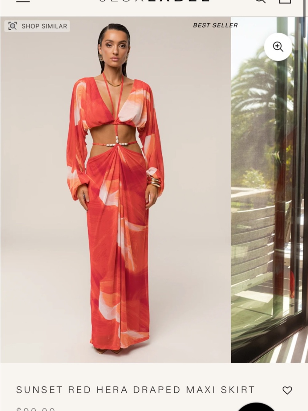 JLUXLABEL Sunset Red Hera Draped Maxi Skirt
